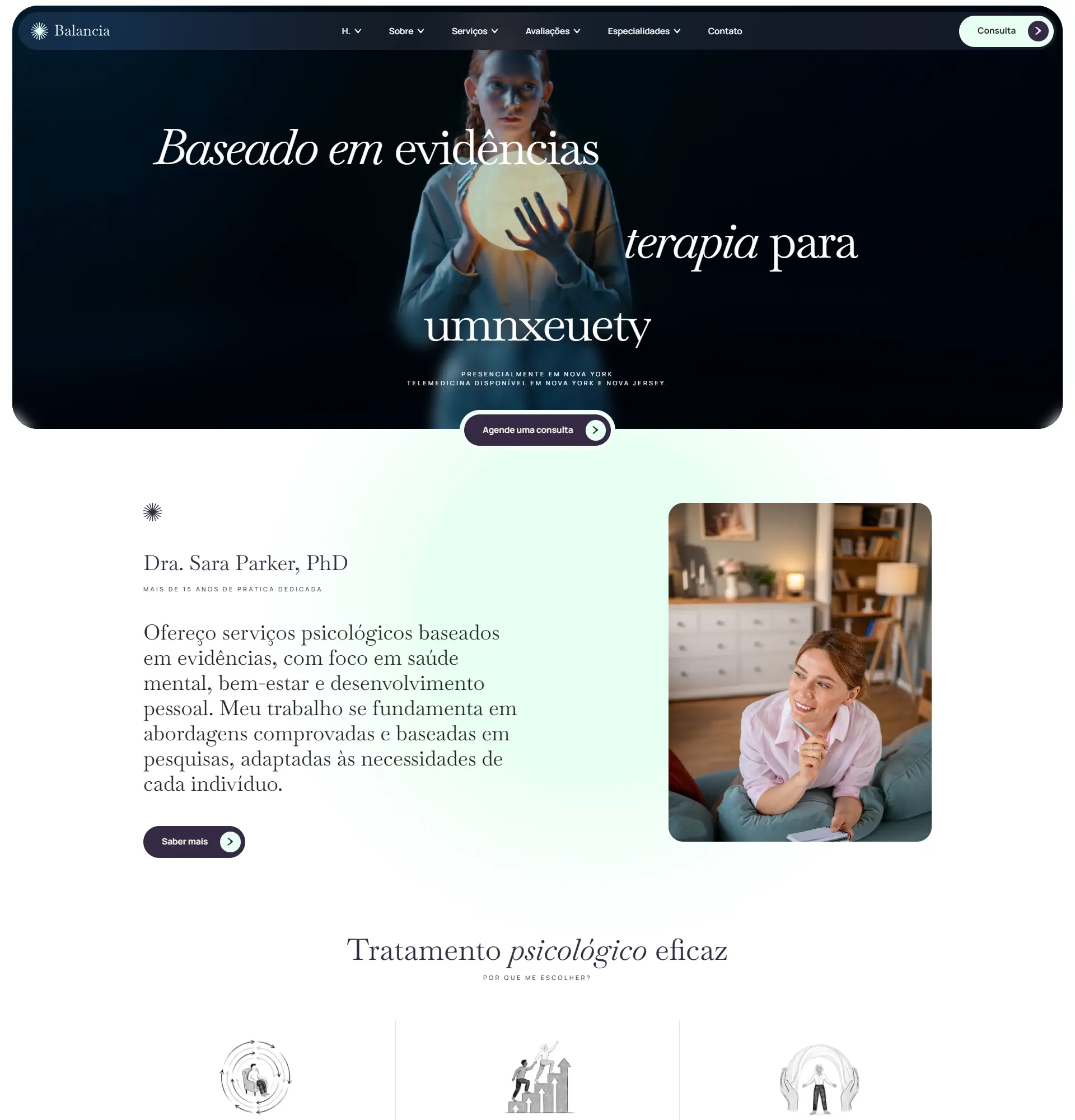 Screenshot de site para psicóloga especialista em TCC