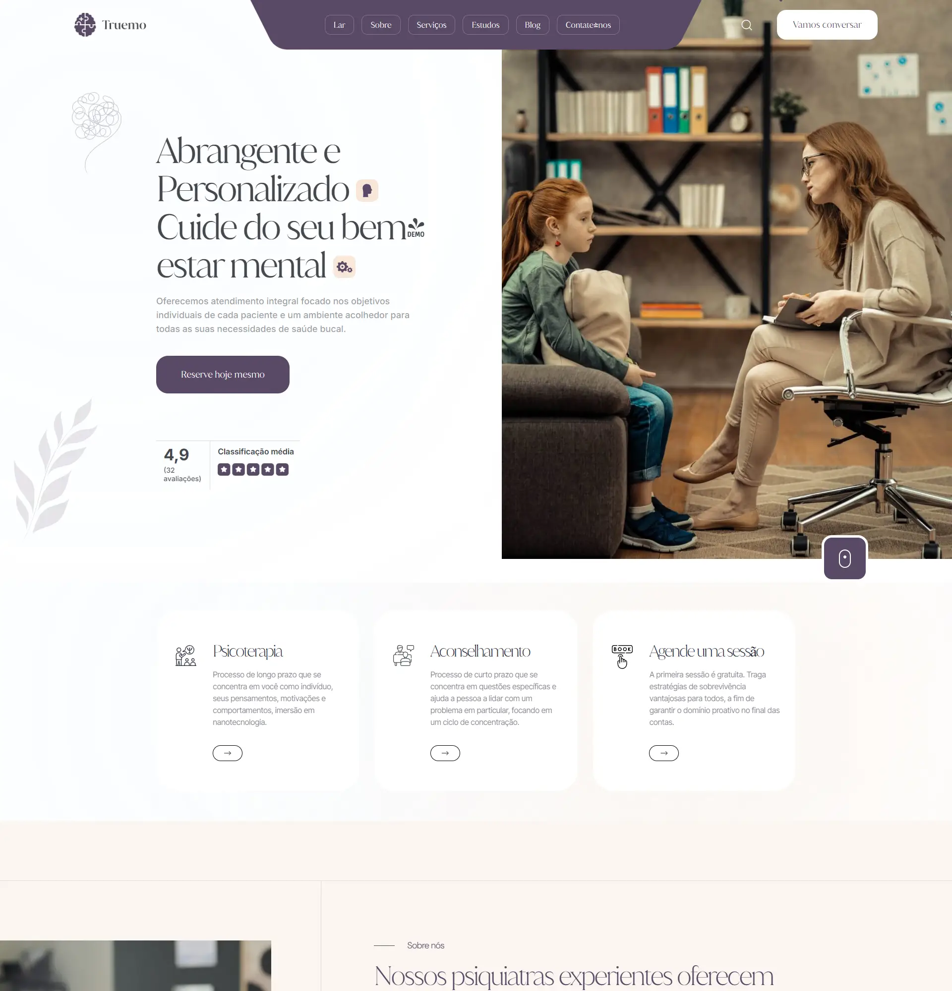 Screenshot de site com blog para consultório de psicologia