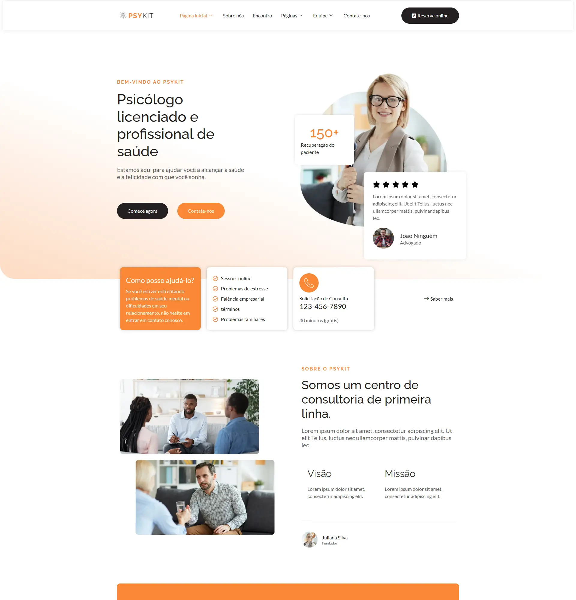 Screenshot de modelo de site para psicóloga