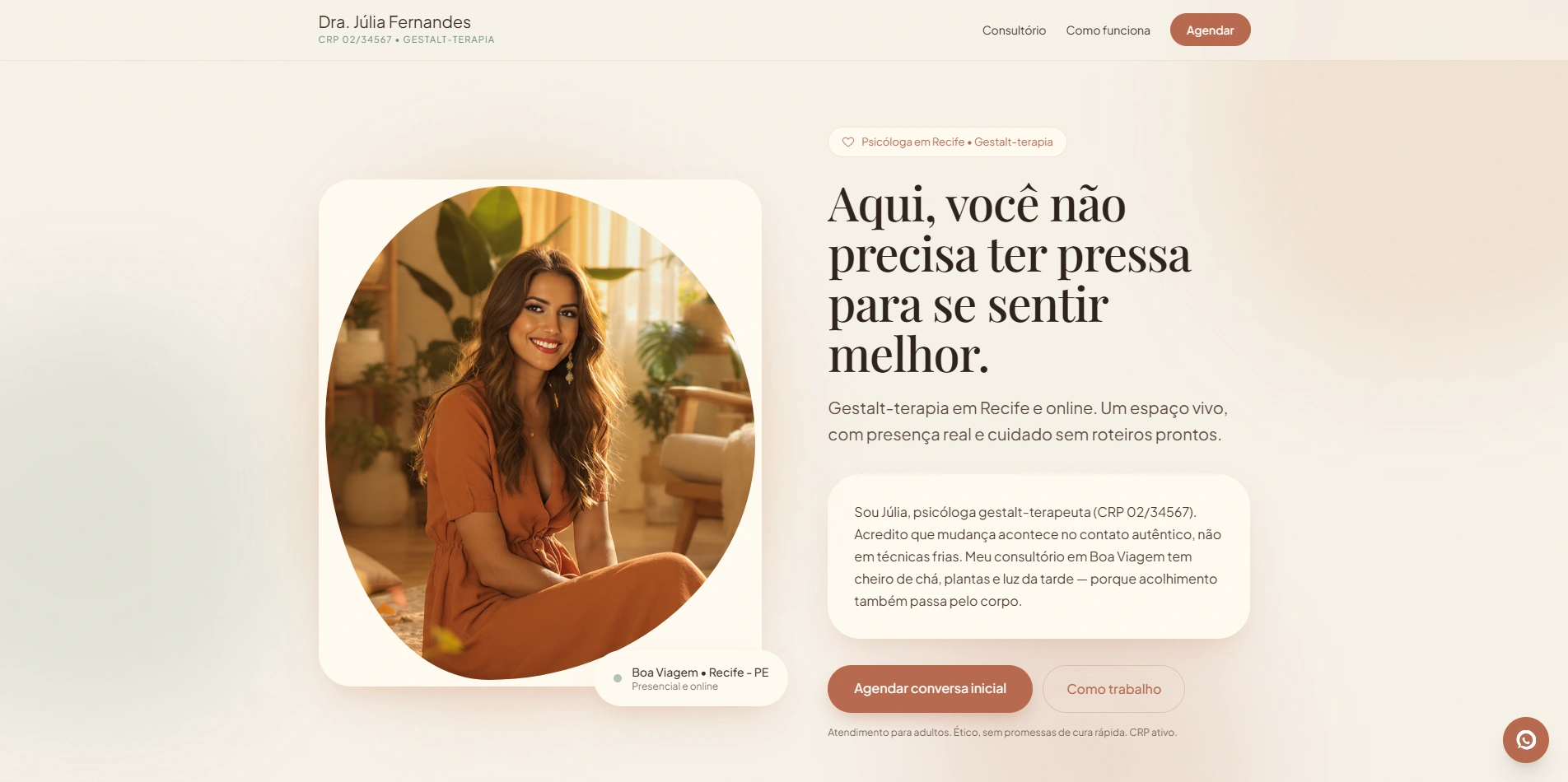 Screenshot de modelo de site para psicóloga humanista