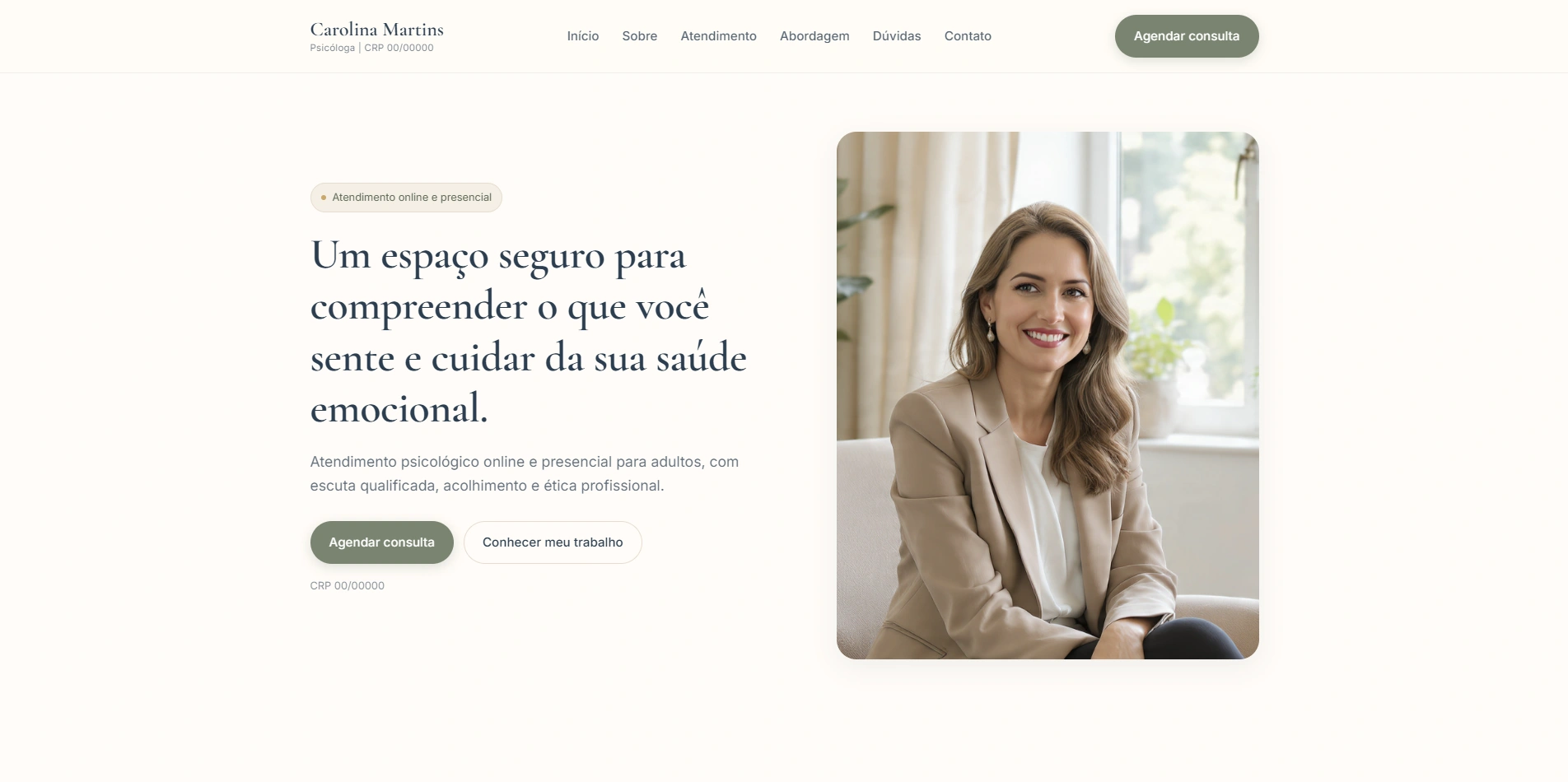 Screenshot de modelo de site para psicóloga gestalt