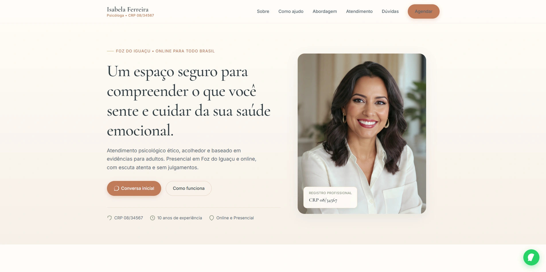 Screenshot de modelo de site para psicóloga de adolescentes