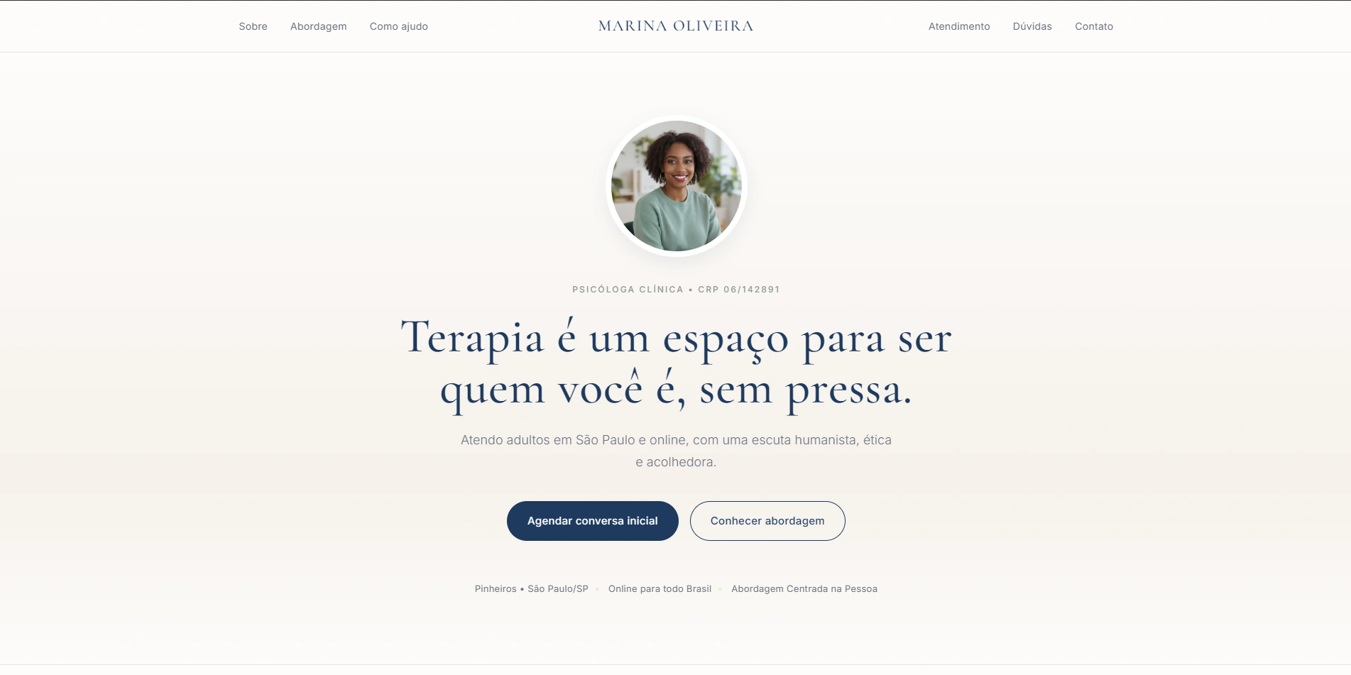 Screenshot de modelo de site para psicóloga sistêmica