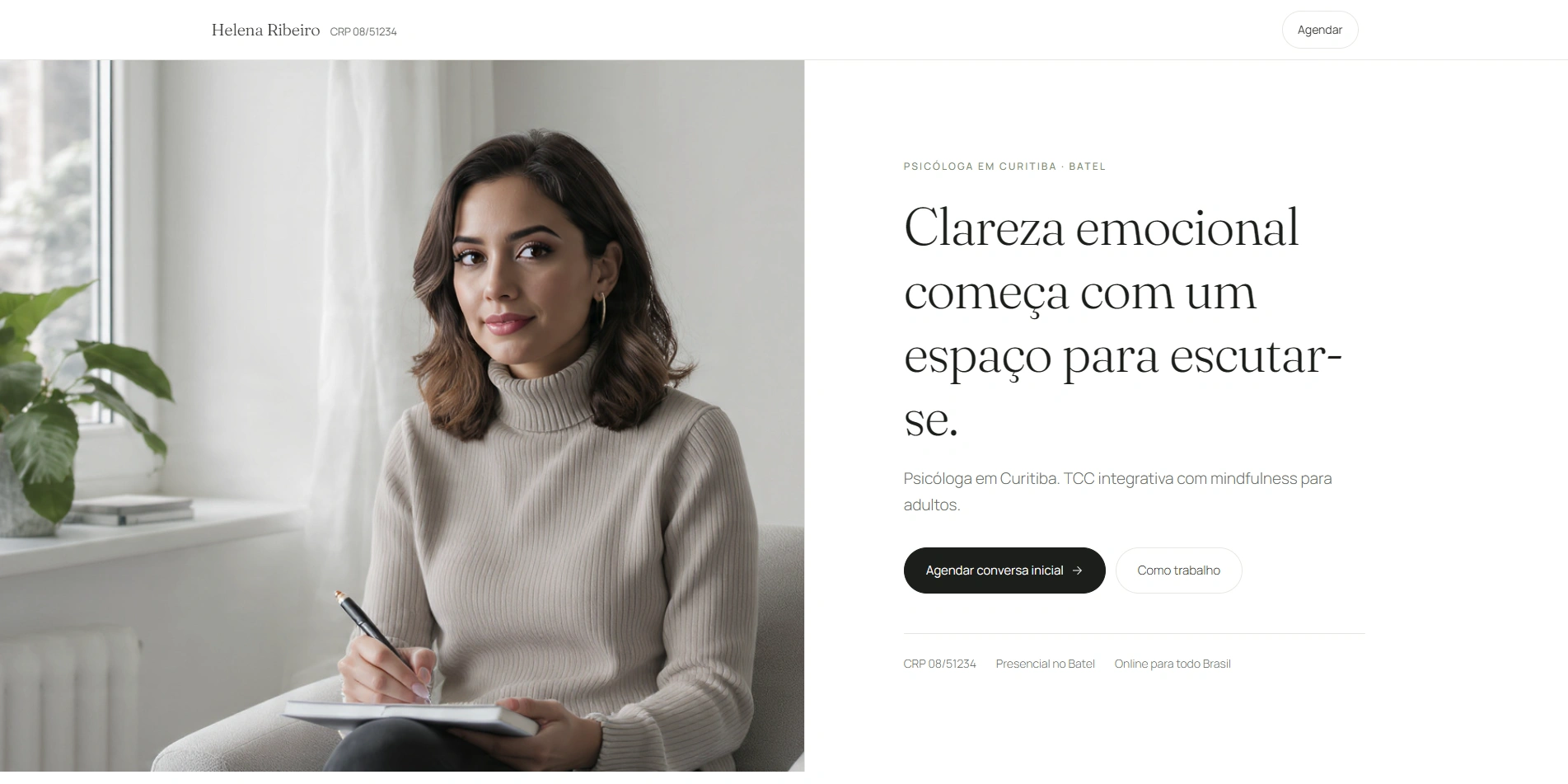 Screenshot de modelo de site para psicóloga de adultos