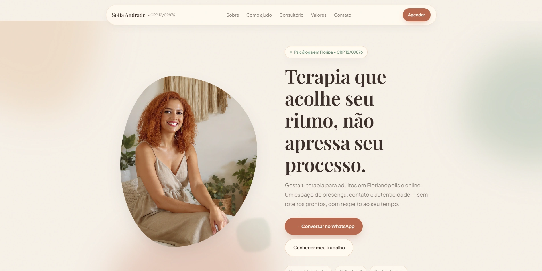 Screenshot de modelo de site para psicóloga comportamental