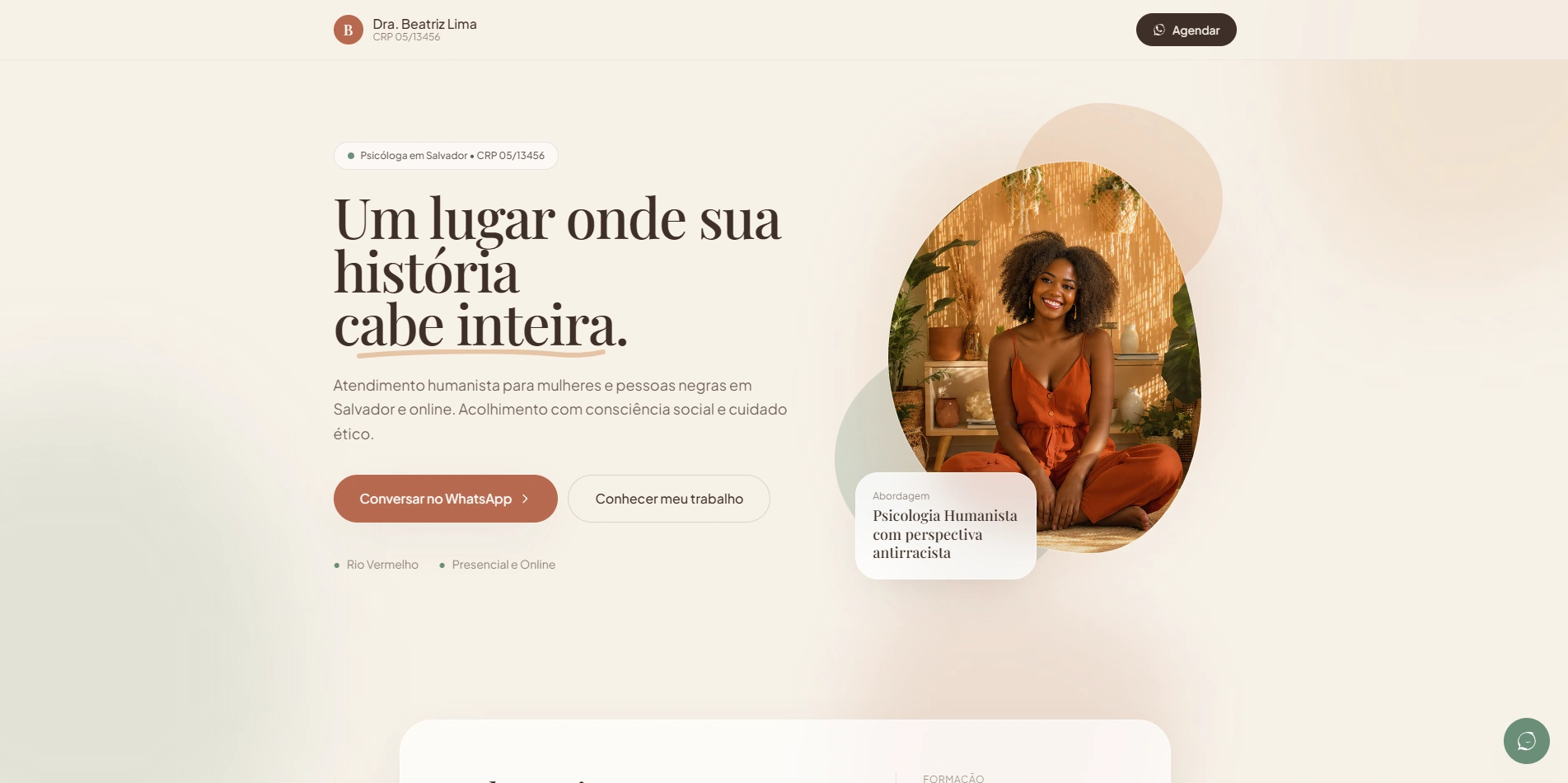Screenshot de modelo de site para psicoterapia breve