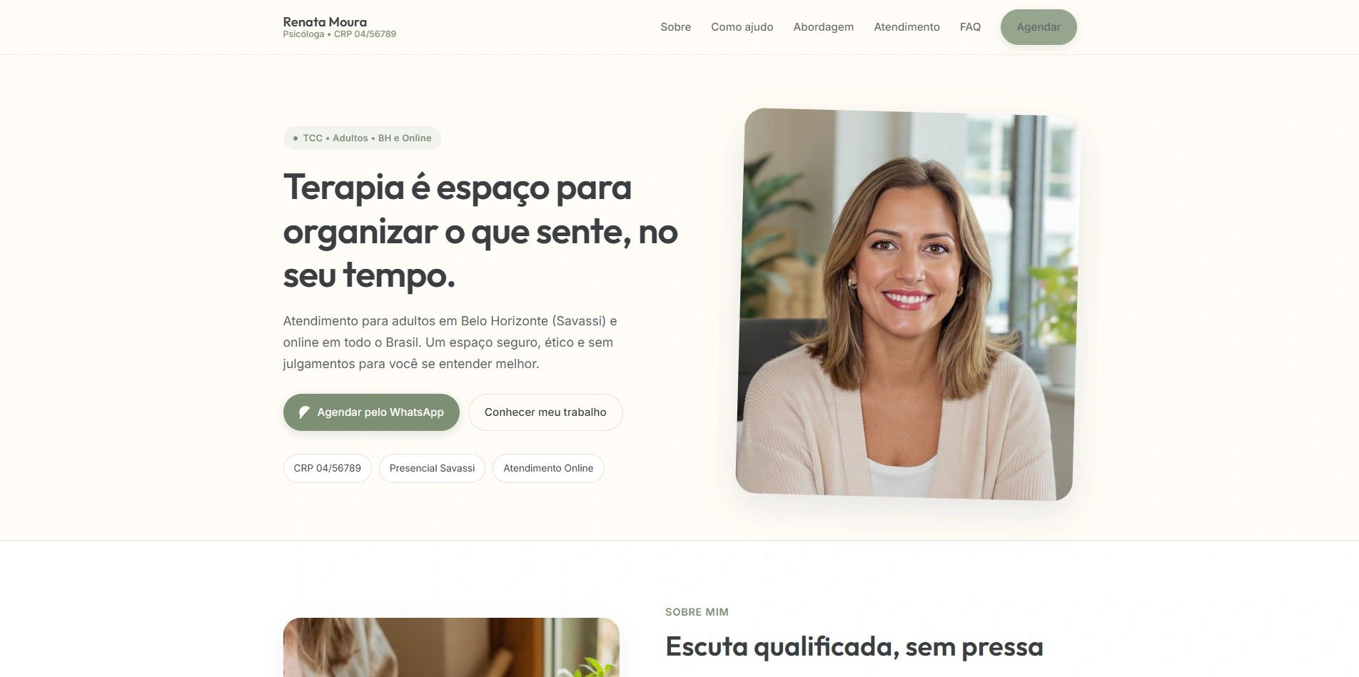 Screenshot de modelo de site para psicóloga